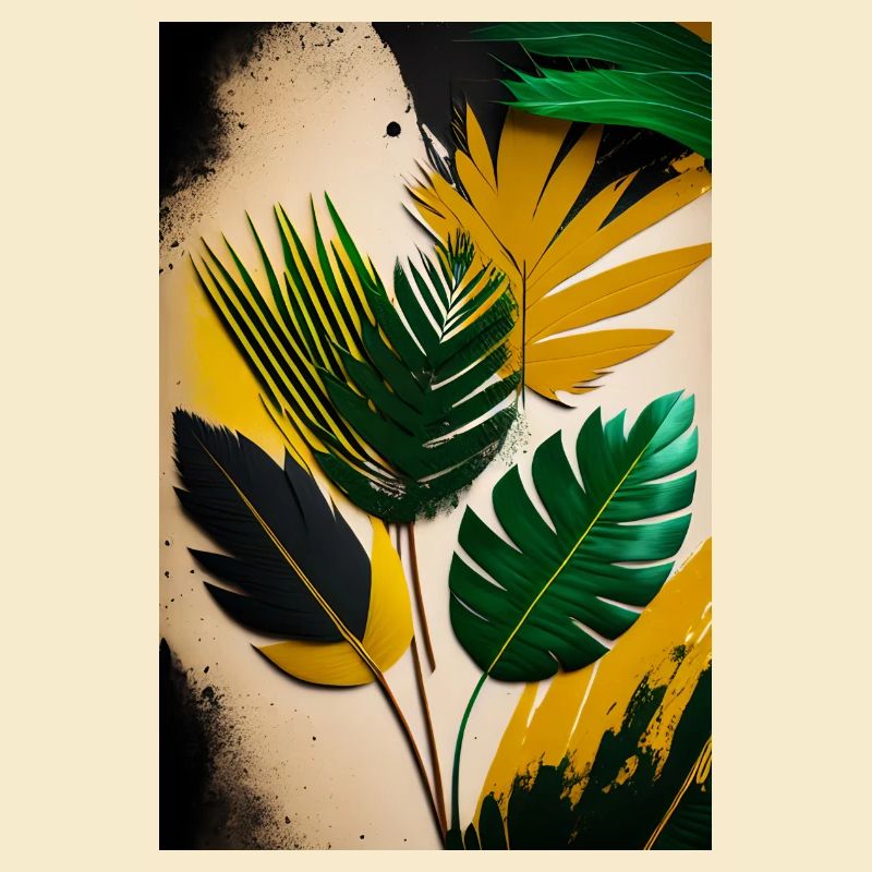 Stylized palm leaves on colored backgrounds