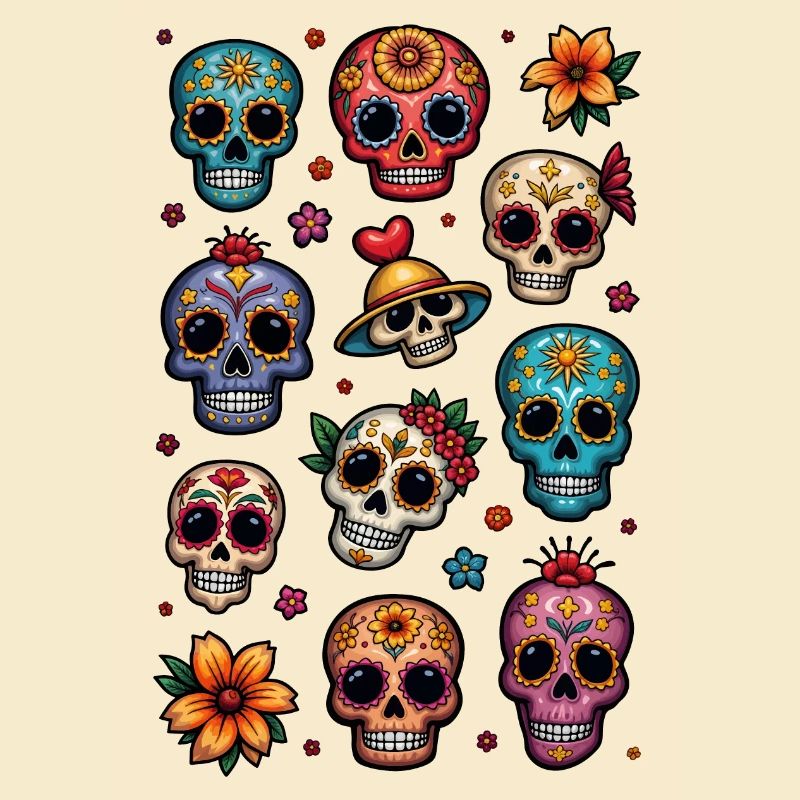 Mexican skull - sugar skull - doodle