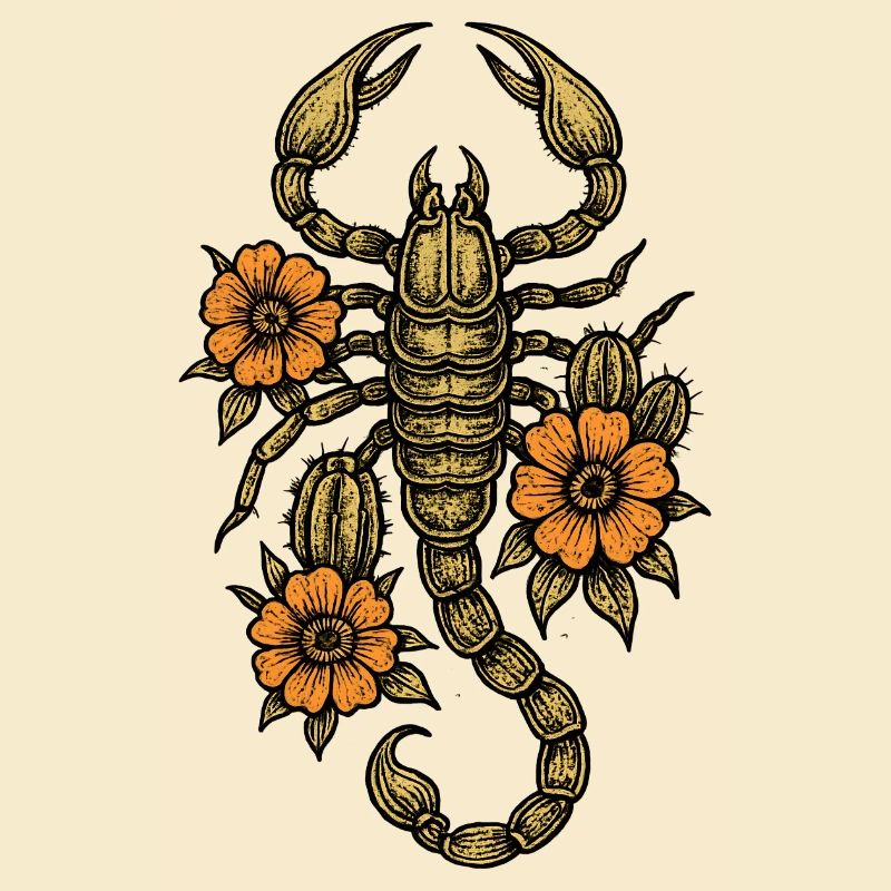 Antiker Skorpion mit Blüten