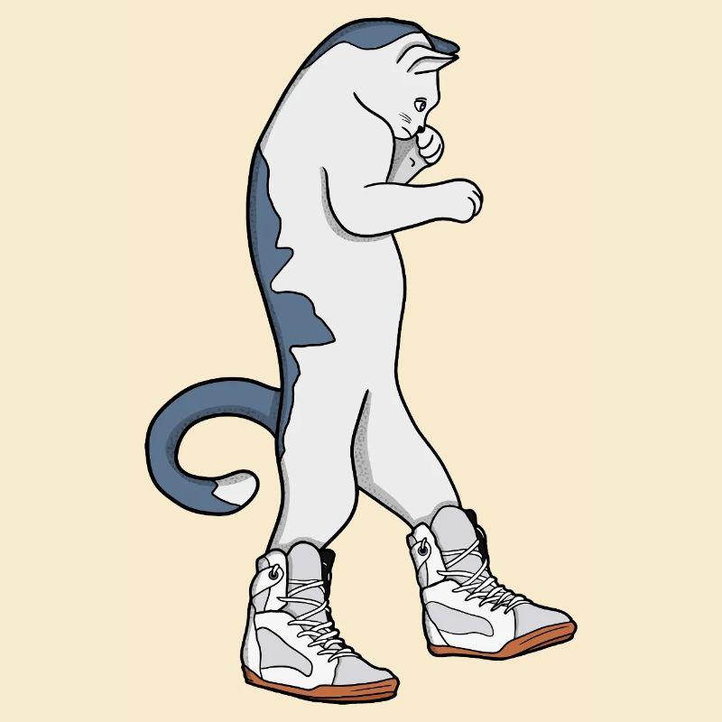 Chat boxeur urbain en chasseur de baskets