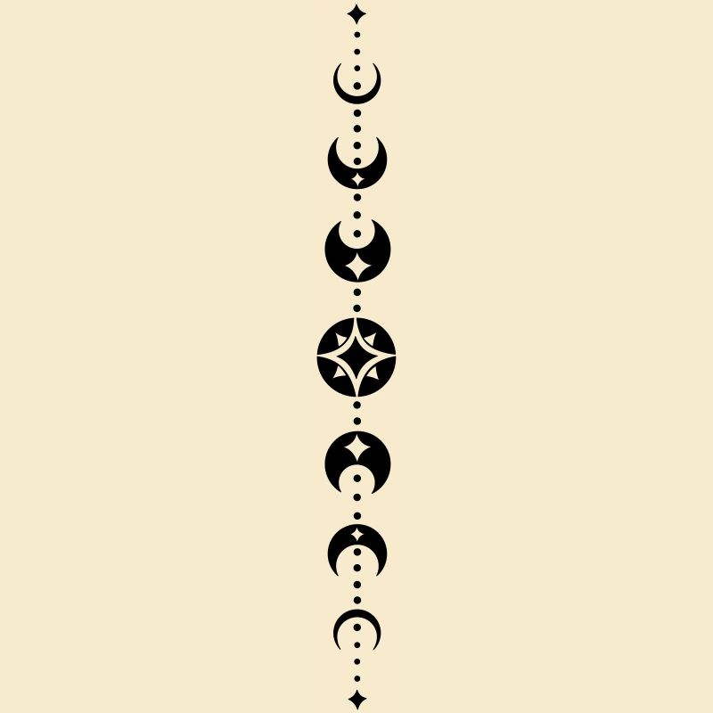 Totem avec phases de lune et étoiles. Noir.
