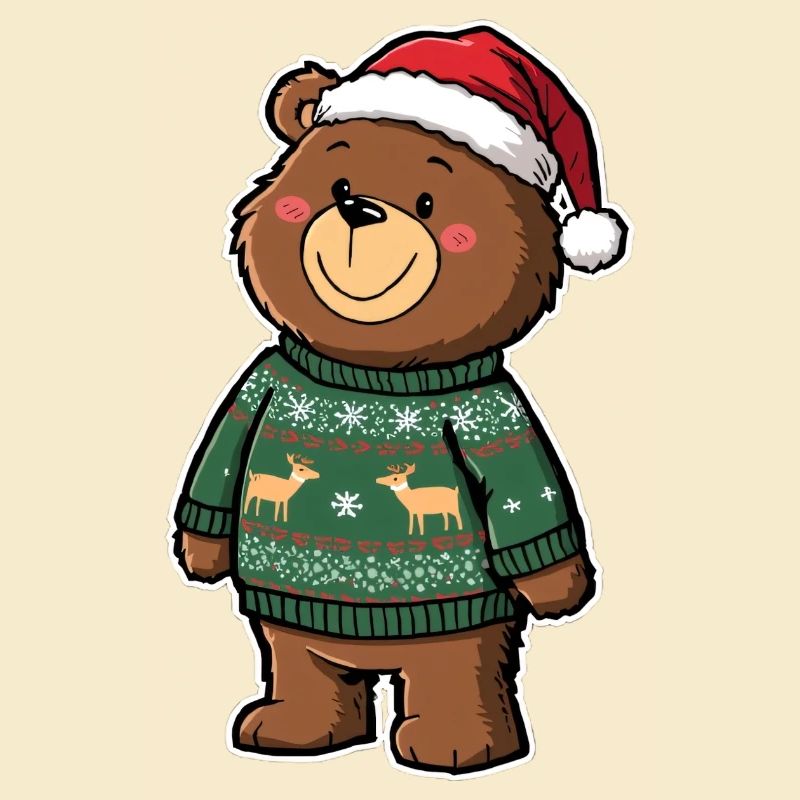 Ours mignon avec pull de Noël