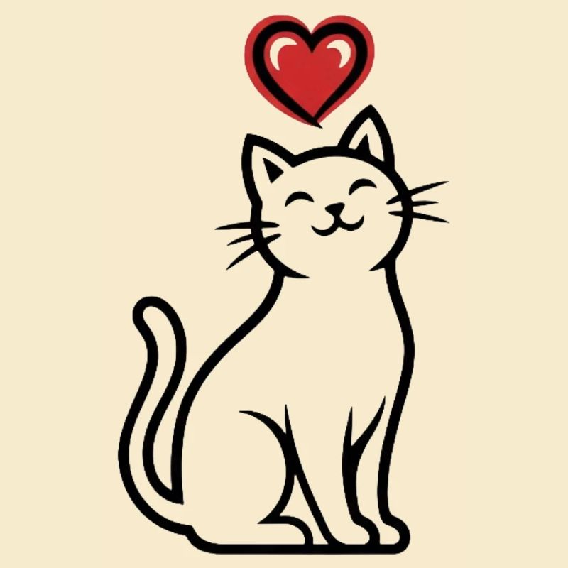 Dessin au trait de chat en forme de cœur