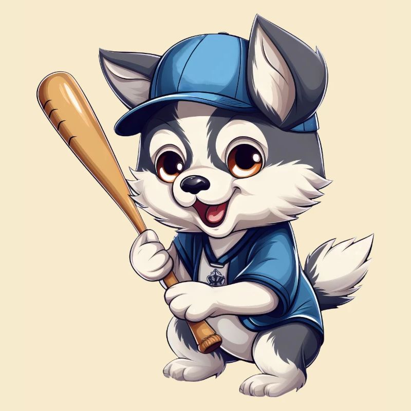 Husky joue au baseball, à la conception sportive de chiens