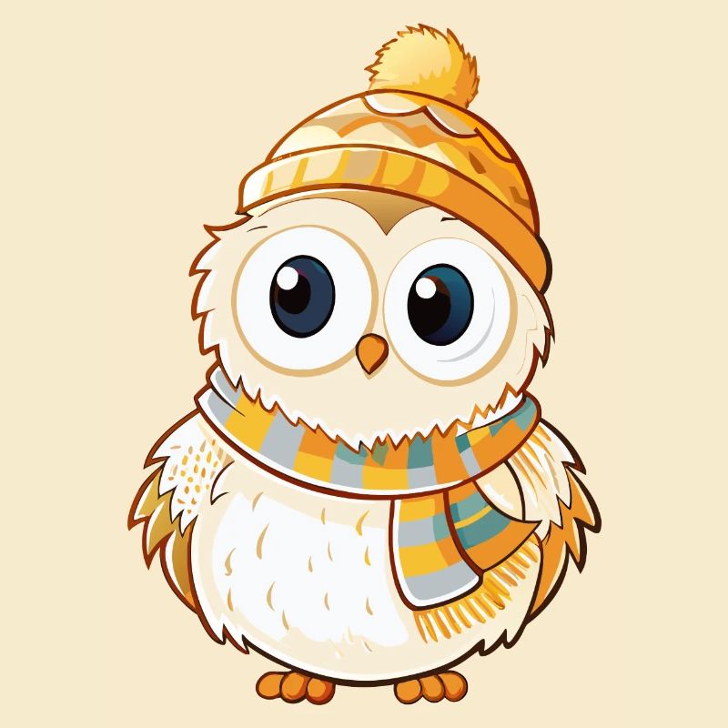 Chouette mignonne avec écharpe et chapeau à pompon.