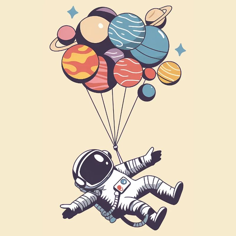 Astronaut Floating With Balloons Funny Space Lover
