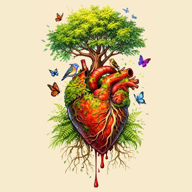 Auf einem anatomischen Herz wächst ein Baum 