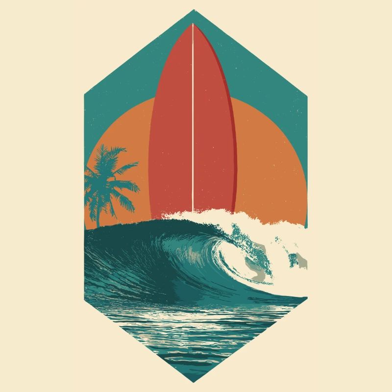 Sunset Surfboard Retro Wave