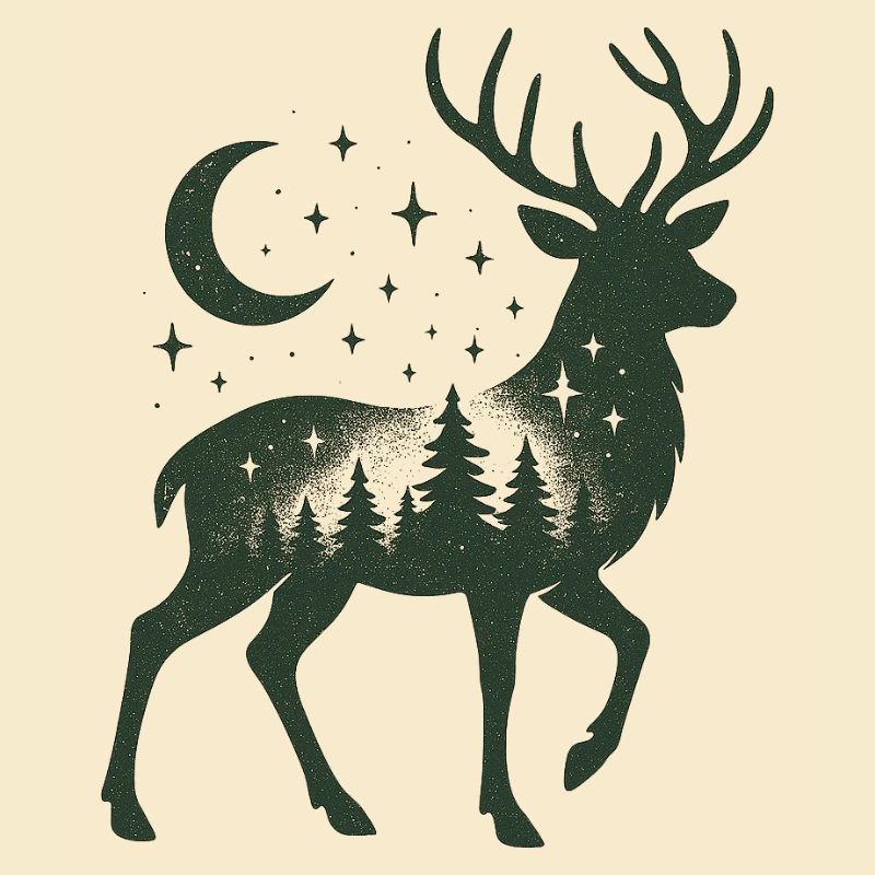 Silhouette de cerf de la forêt étoilée