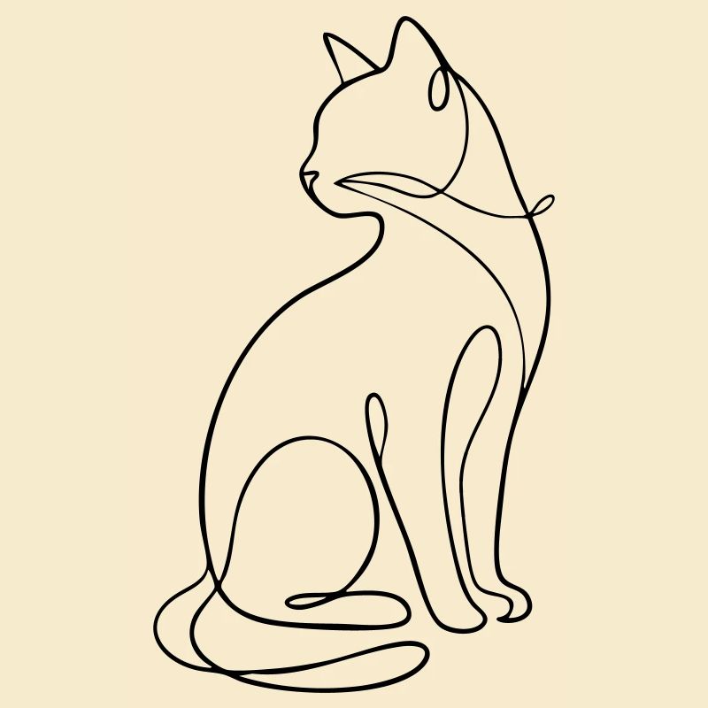 Einzeilige sitzende Katzensilhouette