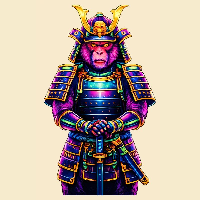 Neon Samurai Monkey Japanese Warrior Animal