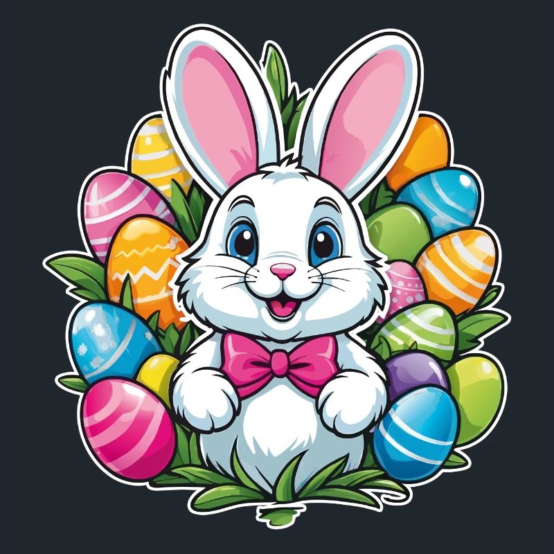 Lustiger kleiner Osterhase mit bunten Eiern