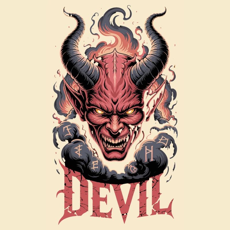  Devil Dämonischer Kopf Mit Hörnern Flammen Runen