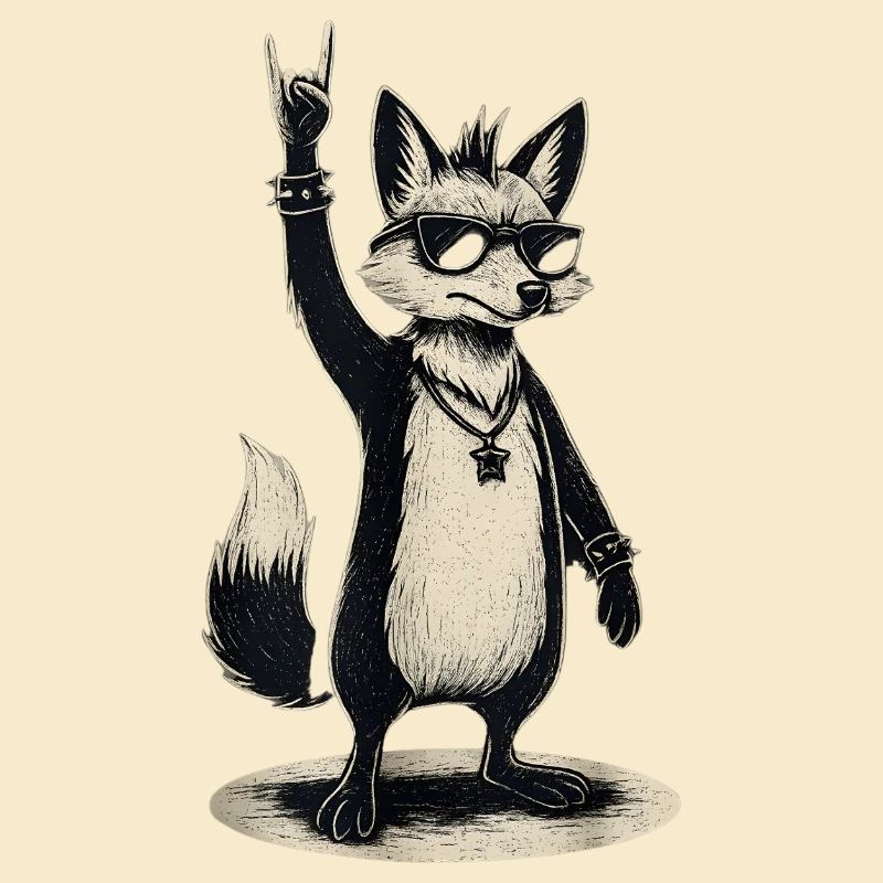 Rockender Fuchs mit Sonnenbrille Handzeichen