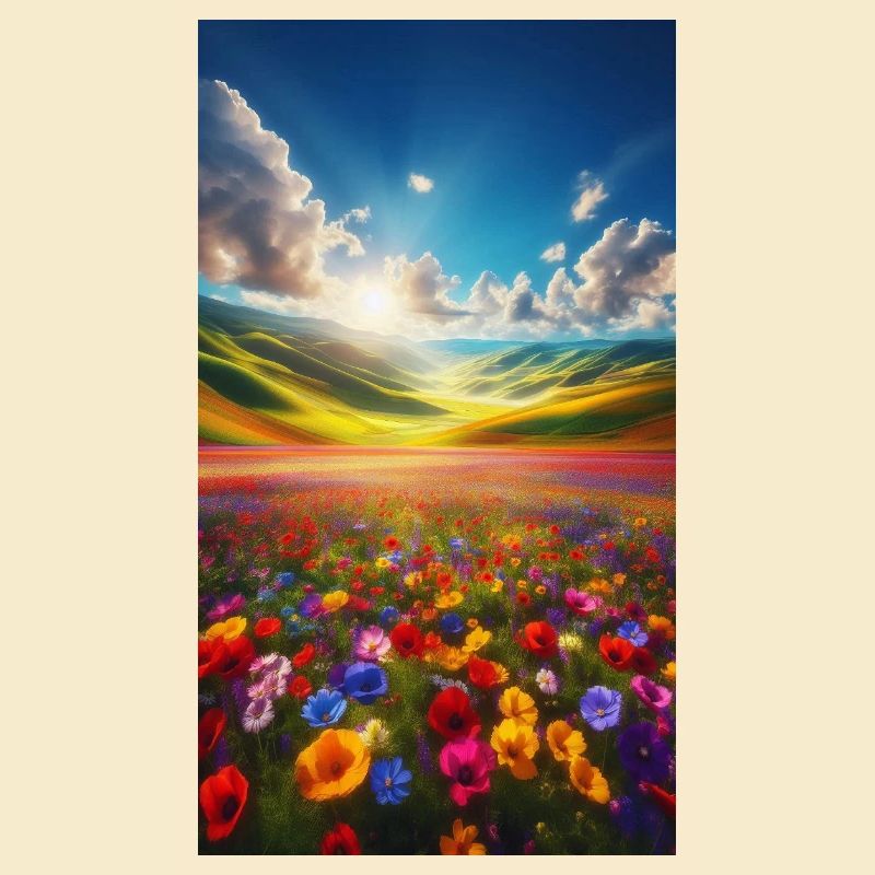 Prairie arc-en-ciel au soleil