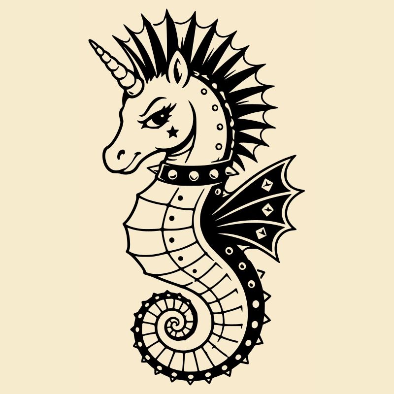 Punk Einhorn Seepferdchen Motiv
