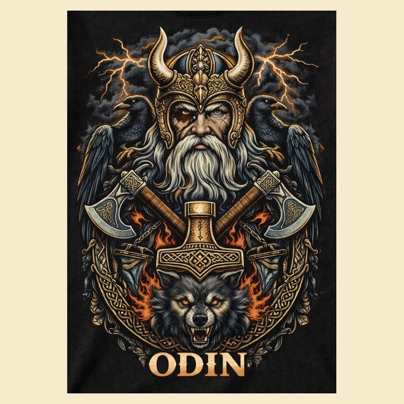Odin Warfather with Ravens and Wolves