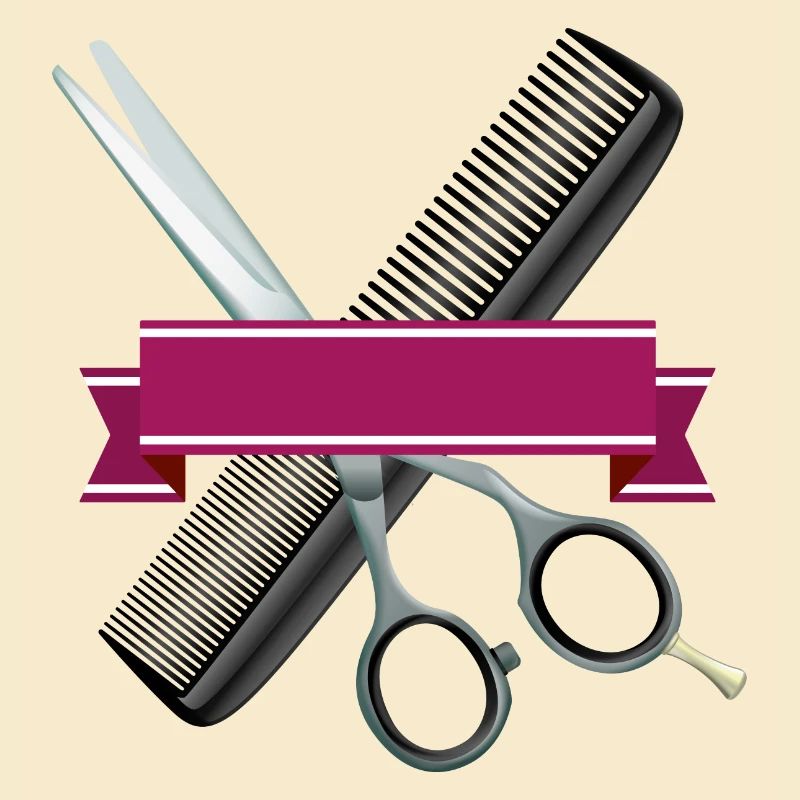 Ciseaux de coiffure avec peigne et ruban violet