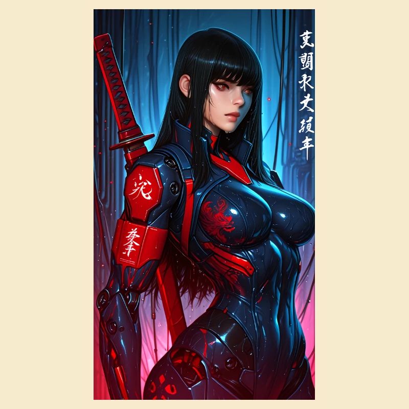 Sci-Fi 3D Cyberpunk Samouraï Guerrier avec Katana