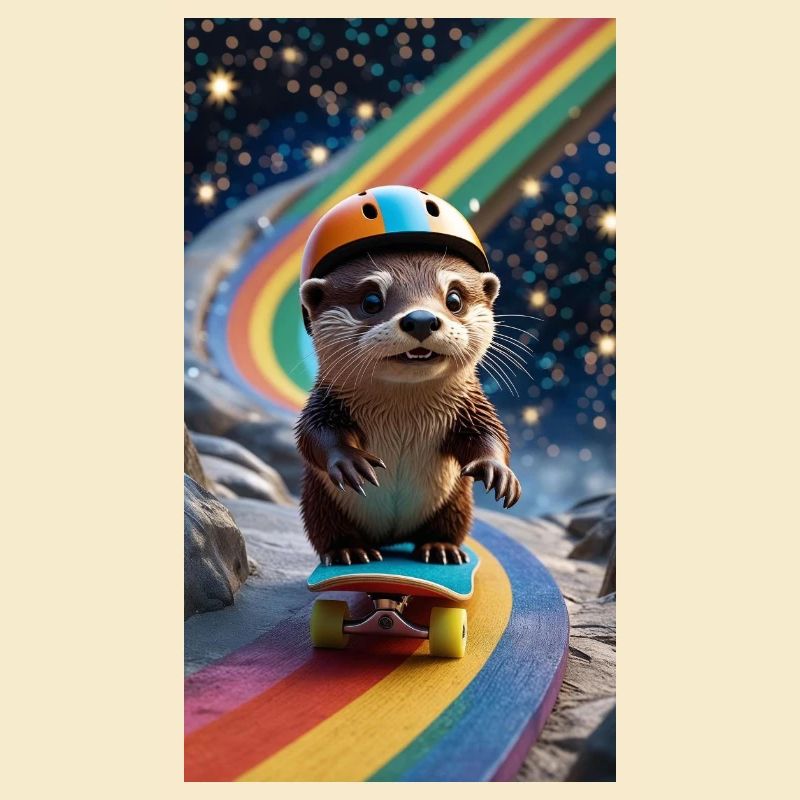 Supersportlicher Otter mit Regenbogenbahn