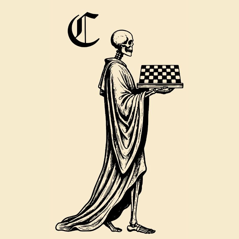 skeleton with chessboard