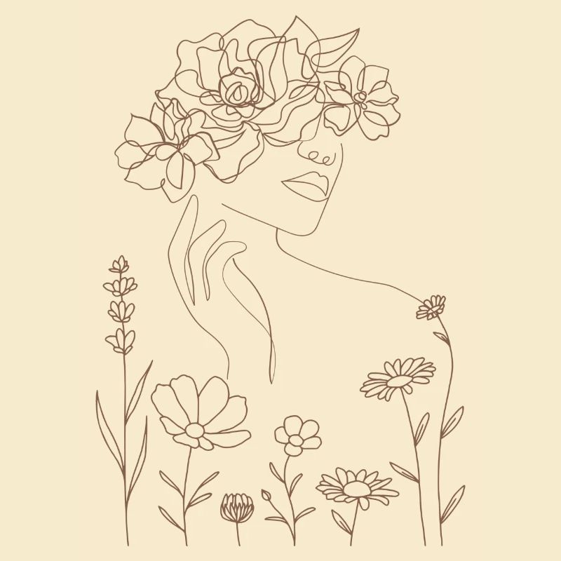 Dessin au trait d’amour de soi avec des fleurs délicates