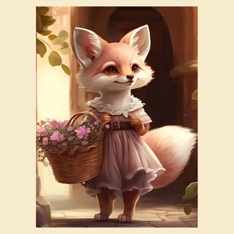 Füchsin mit Blumenkorb Geschenk