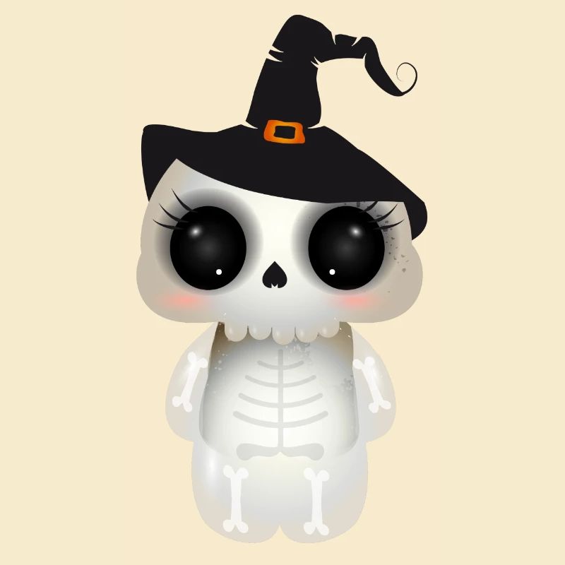 cute skull with black witch hat