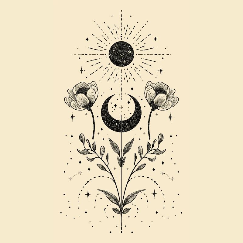 Boho sun and moon with floral elements