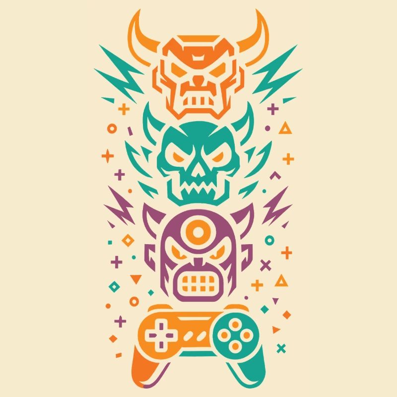 Neon Gamer Totem | Controller & Skull