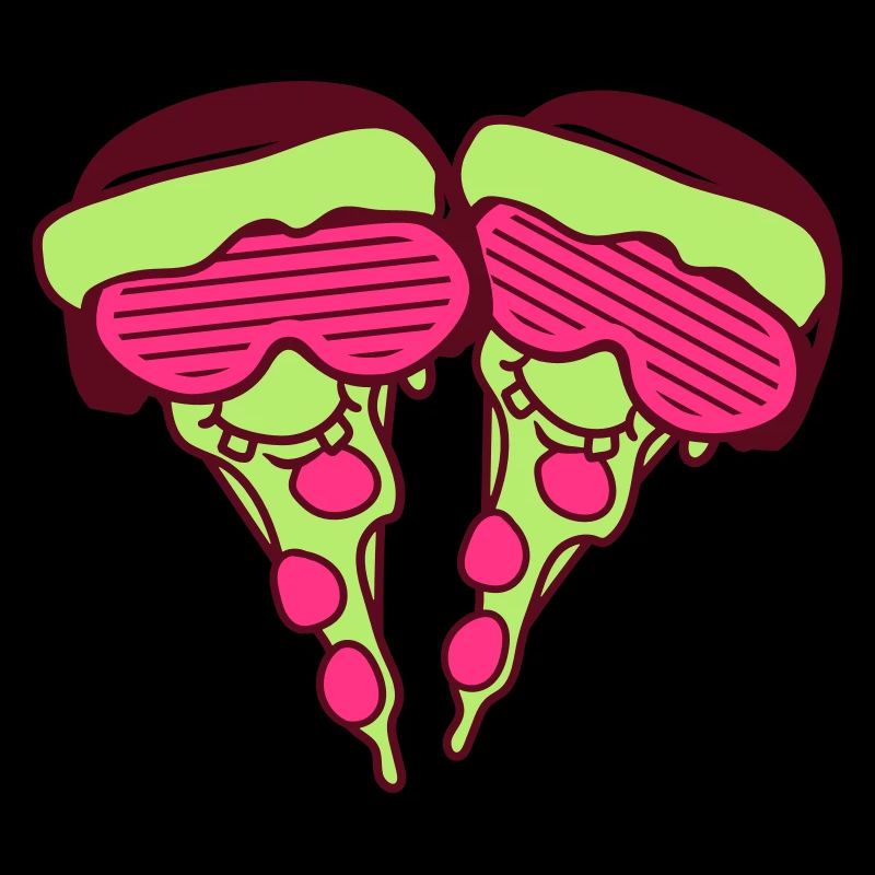 2 Pizza Slice Salami DJ Face Funny Party Music