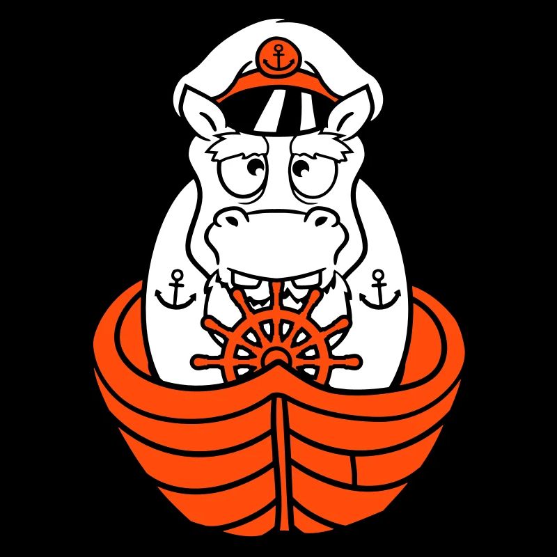 Funny Hippopotamus Captain Sailing Cute Cartoon Comic