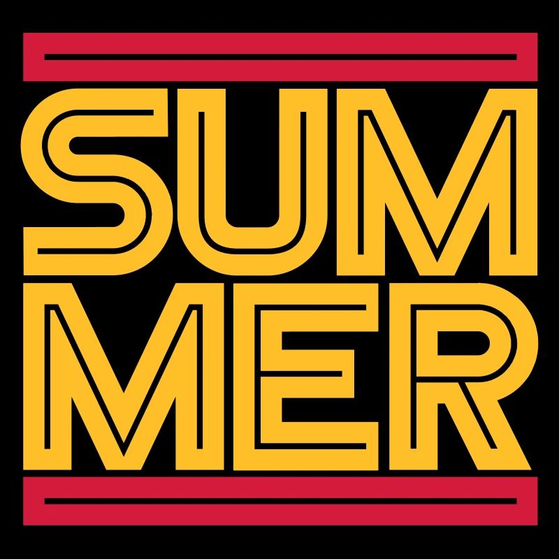 Rote Balken Summer Design Logo Palmen Text Wasser