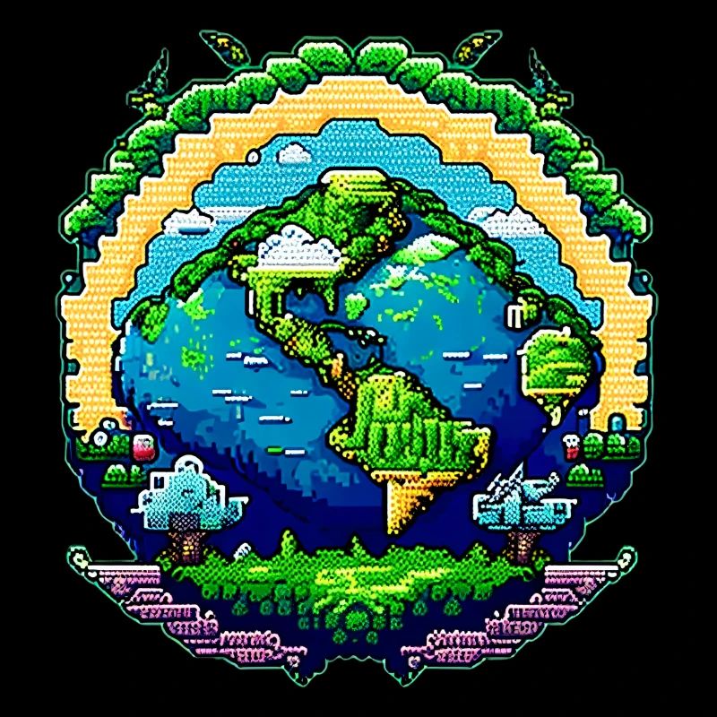 Globe en pixel art