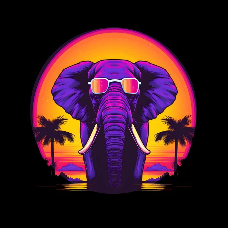 Synthwave Elephant African Sunset