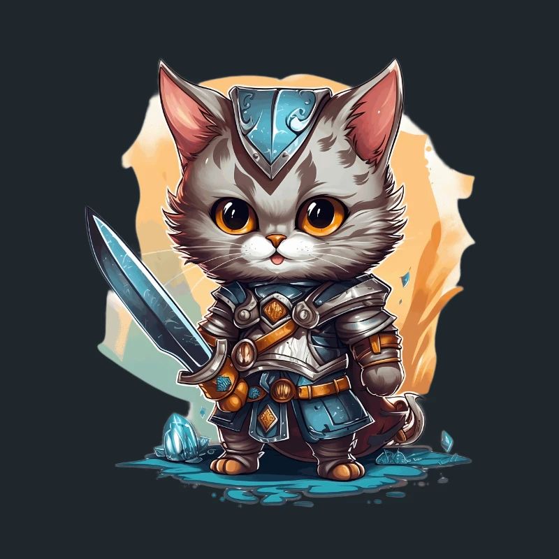 Chat en équipement de chevalier avec épée longue, AI Gen