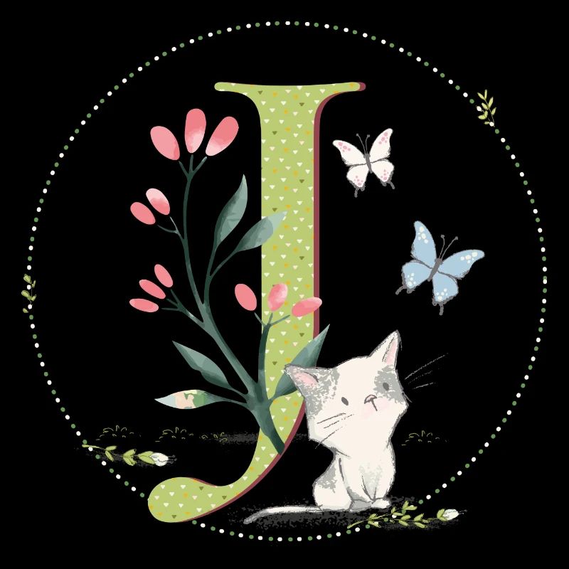 Initial letter J with cat