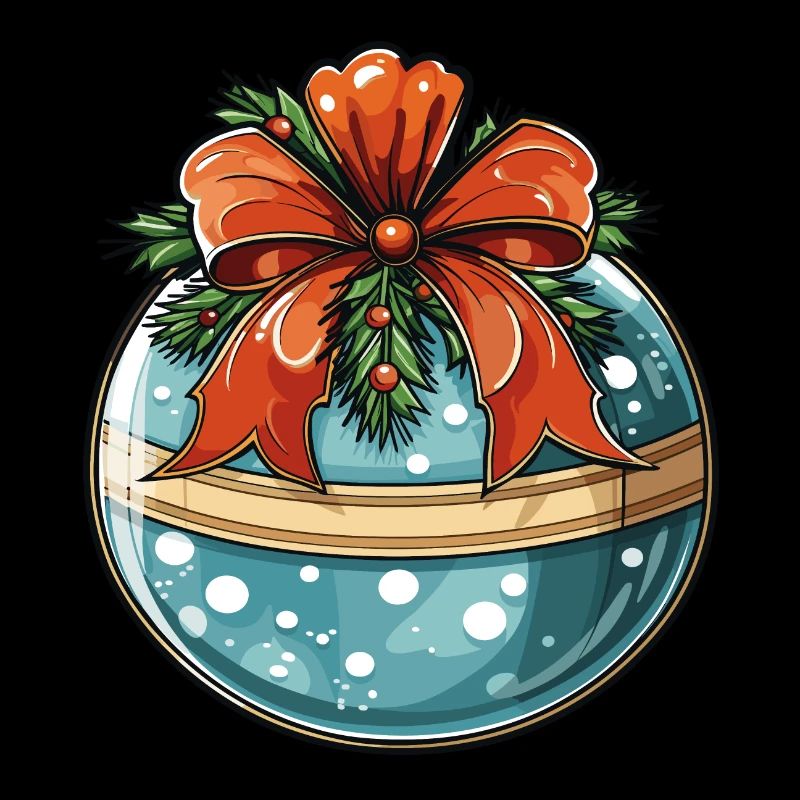 Weihnachtskugel, blau mit rot und grüner deko