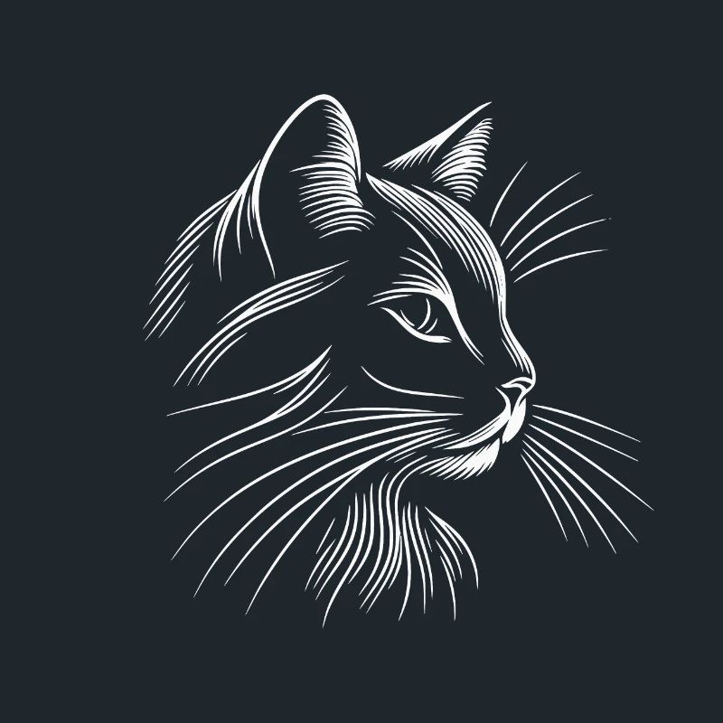 Cat Head, Minimalist White Strokes