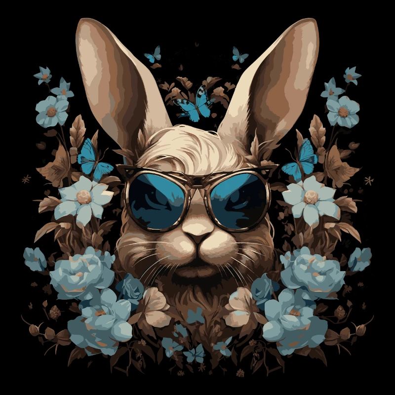 Cool rabbit with flowers