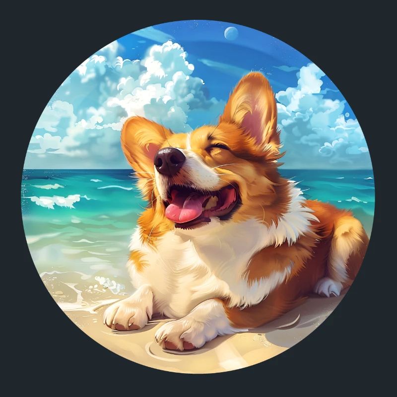 Corgi Beachside Joy Illustration