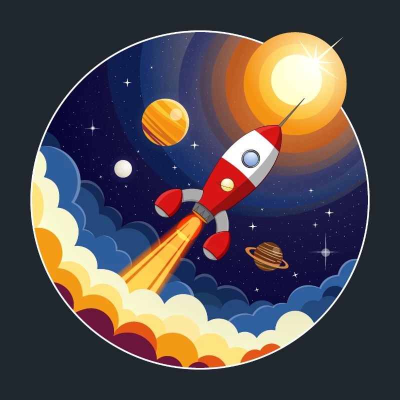 Buntes Bild einer Rakete im Weltraum