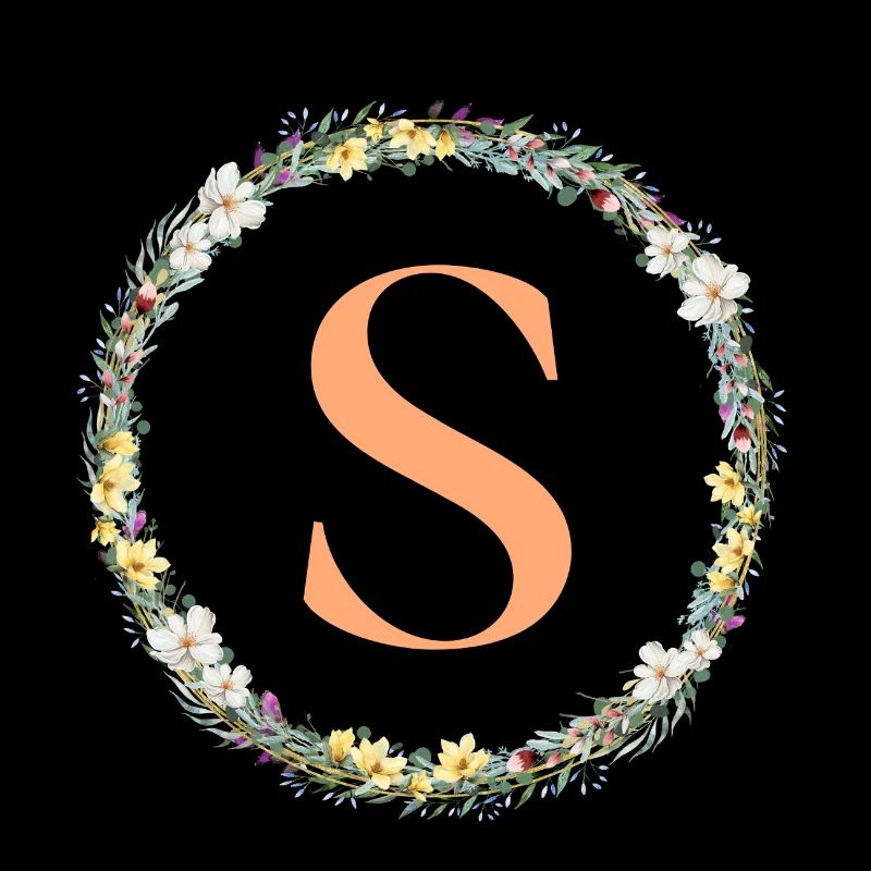 S Monogram, Flower Wreath, Personalizable