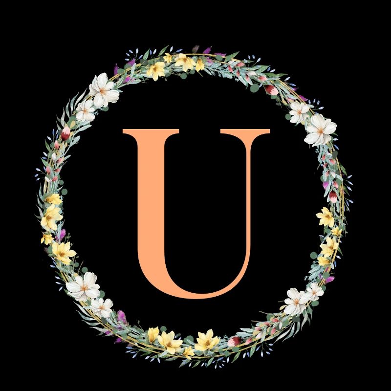 U Monogram, Flower Wreath, Personalizable