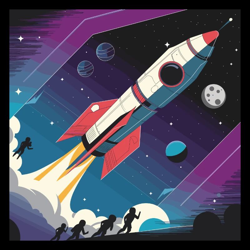 Retro Rocket Launch – Futuristic Space Design