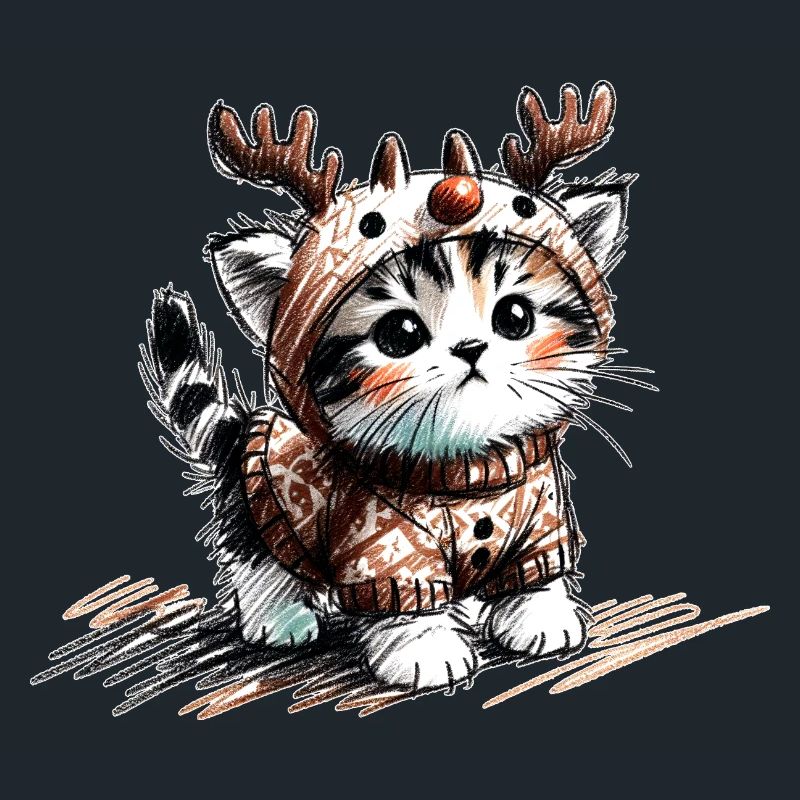 Chat avec des bois de renne et un pull