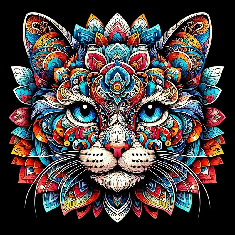 Katze mit Mandalas verziert