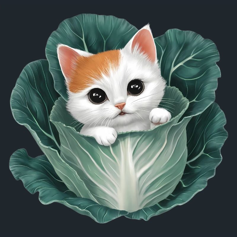 Kitten Peeking from Cabbage Leaf