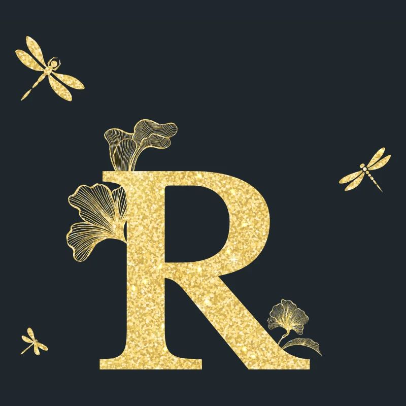 Buchstabe r Goldene Glitzer Libelle - Geschenkidee