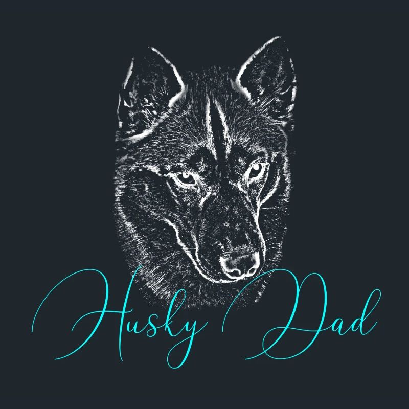 Husky Dad Silhouette Neon Script